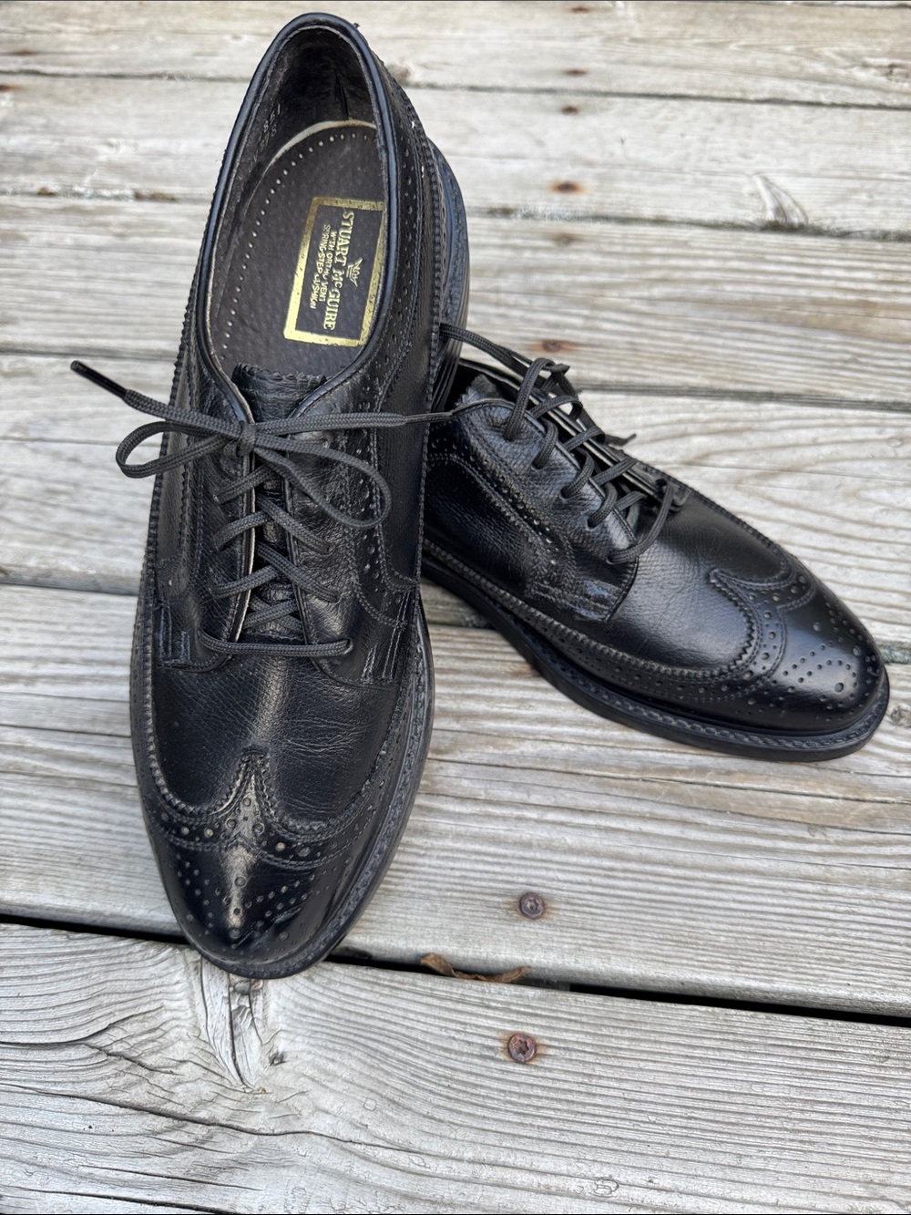 Vtg Stuart McGuire Imperial Black Leather Wingtip Oxford Shoes Men's 9.5 C NOS